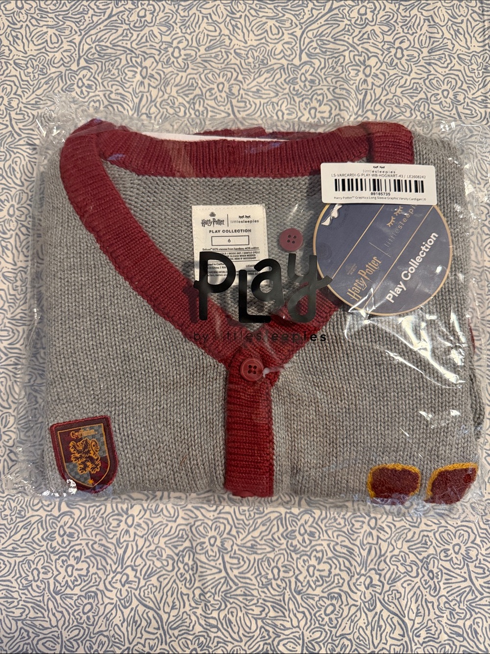 Little Sleepies Gray and Burgundy Harry Potter Cardigan